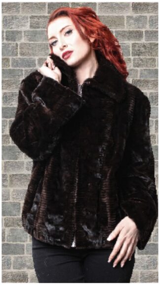 Brown Sculpted Laser Cut Sheared Mink Fur Jacket 8877