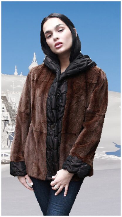 Brown Sheared Mink Fur Reversible Jacket Hood Size 4-6 42188