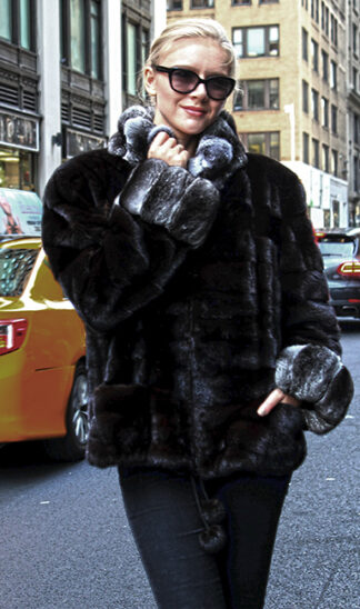 Ranch Mink Fur Jacket with Chinchilla Fur Collar and Cuffs 6565