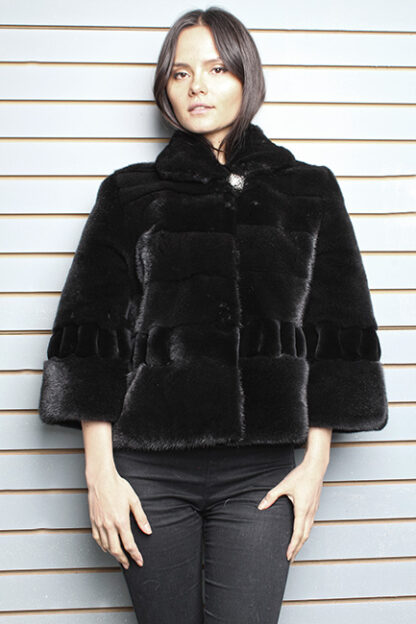 Evening Ranch Mink Fur Jacket Sheared Mink Fur Pleating Sleeve Trim 871123 - Image 9