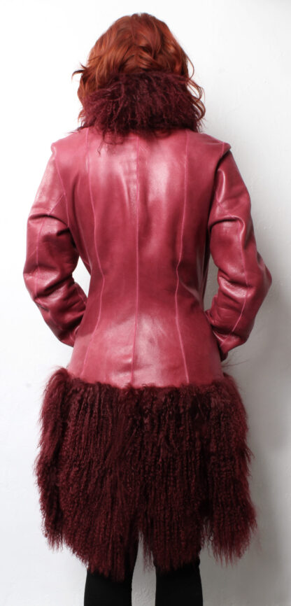 Red Leather Jacket Tibetan Lamb Fur Border 8887 - Image 2