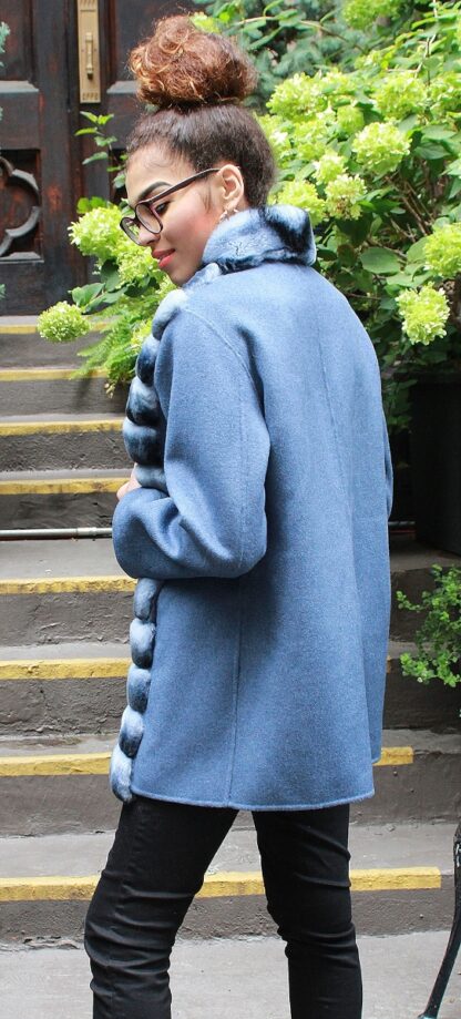 Blue Wool Jacket Rex Rabbit Horizontal Fronts Belt 743645 - Image 3