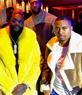 Rick Ross Yellow Rex Rabbit Fur Coat Fox Collar with Nas
