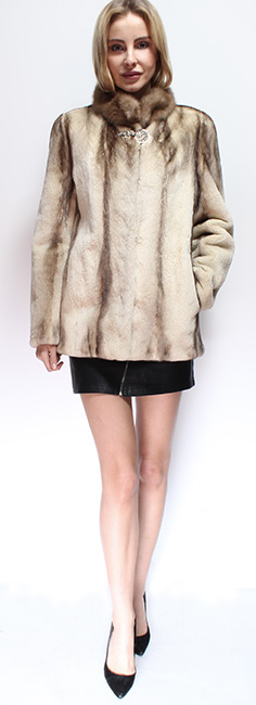 Sheared Camel Colored Mink Fur Jacket Sable Collar 5559