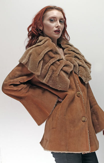 Tan Shearling Jacket Sharpei Collar - Image 13