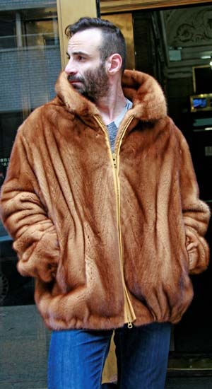 Men's Whiskey Mink Fur Bomber Jacket 9043