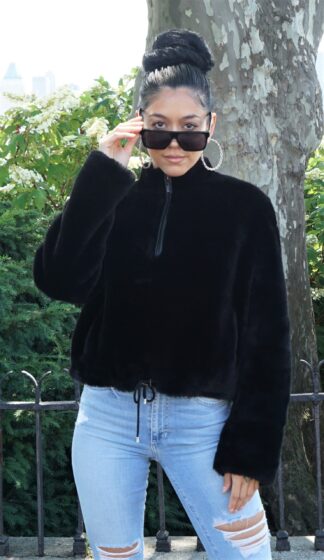 Women's Black Shearling Pullover Jacket w/ Zipper 5447