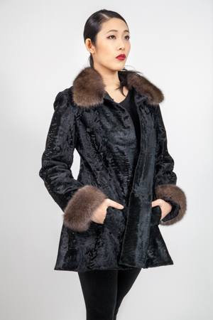 Black Russian Broadtail Russian Fur Jacket Sable Collar Cuffs 4556