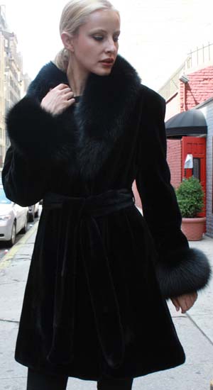 Black Sheared Mink Stroller Black Fox Collar Cuffs Belt 78744