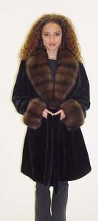 Classic Black Sheared Mink Stroller Sable Collar Cuffs Belt 98773