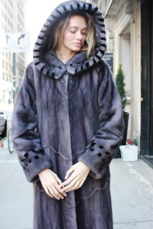 Blue Iris Mink Fur Stroller Hood Ranch Mink Trim 99887