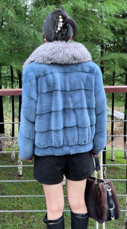 Powder Blue Mink Jacket Indigo Fox Trim 4646 - Image 3