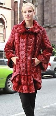 Burgundy Lazar Cut Mink Fur Stroller 78854