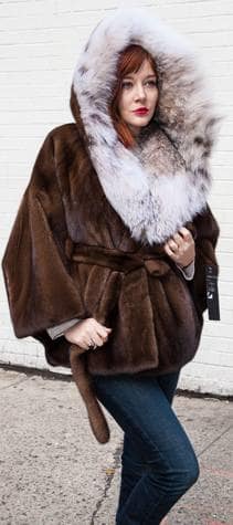 Fabulous Demi Mink Fur Cape Canadian Lynx Hood Belt 8830