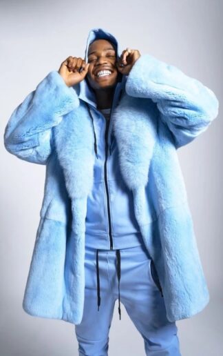 Flipp Dinero Wearing Blue Rex Rabbit Fur Stroller Fox Collar