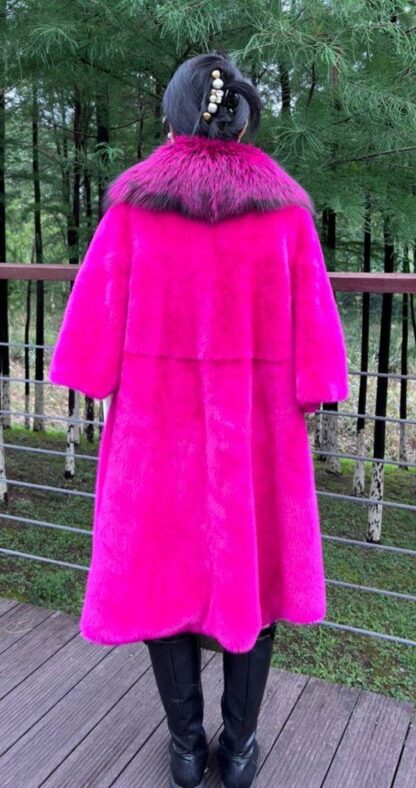 Fushia Mink Coat Fox Trim 6464 - Image 2