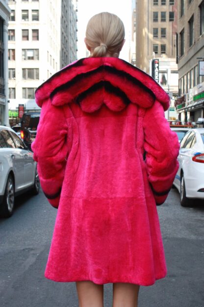 Fuchsia Rex Rabbit Fur Stroller Matching Chinchilla Rex Fur Collar 65511 - Image 3