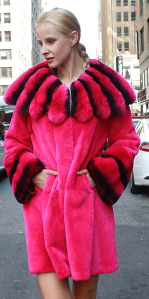 Fuchsia Rex Fur Jacket Cross Cut Collar 7623