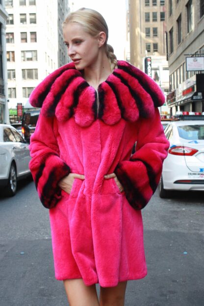 Fuchsia Rex Rabbit Fur Stroller Matching Chinchilla Rex Fur Collar 65511 - Image 5