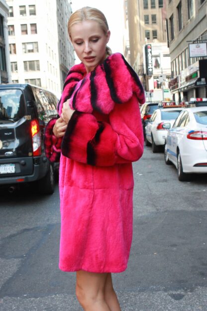 Fuchsia Rex Rabbit Fur Stroller Matching Chinchilla Rex Fur Collar 65511 - Image 2