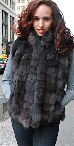 Gray Fox Fur Vest Diamond Cut 77543