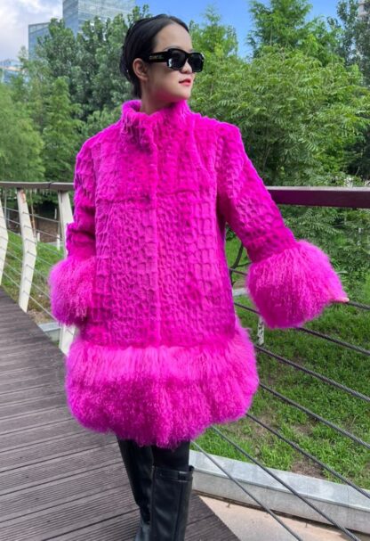 Pink Rex Rabbit Jacket Tibetan Lamb Trim 65544