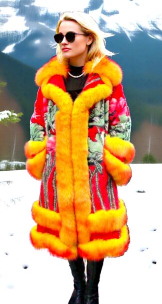 Floral Mink Coat Fox Trim 32226