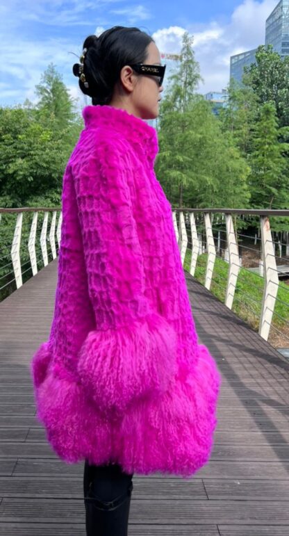 Pink Rex Rabbit Jacket Tibetan Lamb Trim 65544 - Image 2