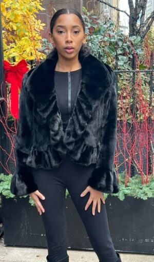 Black Mink Jacket Ruffled Fronts 84433