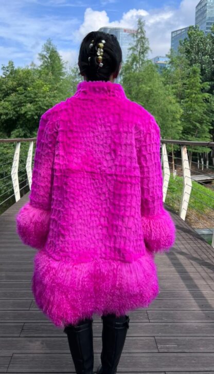 Pink Rex Rabbit Jacket Tibetan Lamb Trim 65544 - Image 4