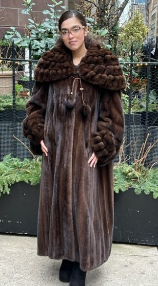 Mahogany Mink Fur Coat Big Rouched Fur Collar Cuffs 1235