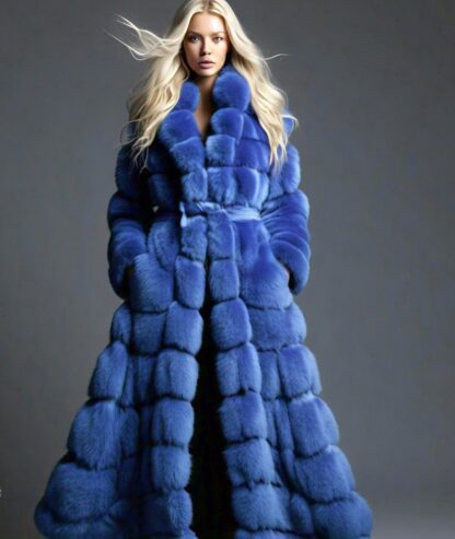 Royal Blue Full Length Fox Coat 83332