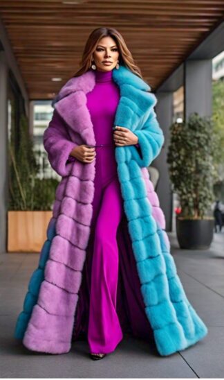 Designer Turquoise Blue and lilac Full length Mink Coat 92929