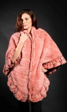 Pink Knit Mink Fur Cape Ruffled Fur Trim 8223