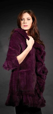 Purple Knit Mink Fur Cape Ruffled Border 6611