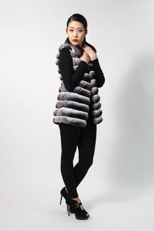 Chinchilla Fur Vest Diagonal Beautiful 7788