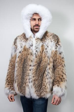 American Lynx Men's Hooded Bomber Fur Jacket 8833