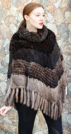 Knit Mink Brown Multi Striped Poncho Mahogany Demi Pastel 88106
