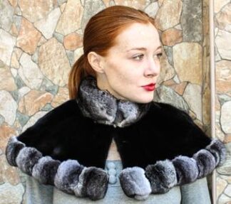 Black Sheared Mink Chinchilla Trim Caplet 88223