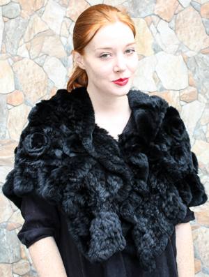 Black Rex Rabbit Fur Capelet 77001