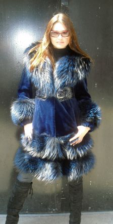 Blue Sheared Mink Stroller Matching Dyed Fox Collar Bottom 22234