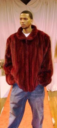 Men's Burgundy Mink Bomber Fur Jacket 9002
