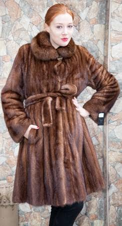 Belted Demi Mink Fur Stroller Sable Collar 8421