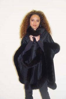 Black Cashmere Cape Black Fox Trim 6112