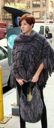 Blue Iris Knit Mink Fur Poncho Pocketbook 3437