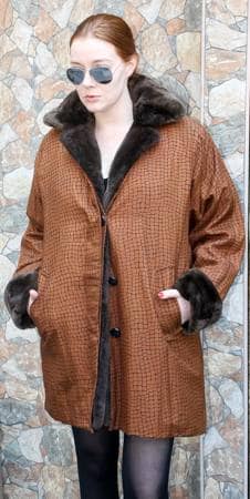 Brick Microfiber Coat Nutria Fur Lining 77825