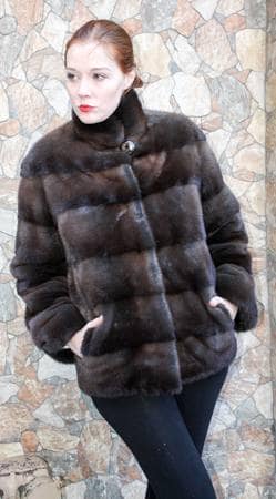 Lavender Mink Brown Horizontal Fur Stroller Stand up Collar  232667
