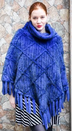 Cobalt Blue Knit Mink Fur Poncho 2585