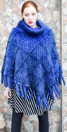 Blue Knit Mink Fur Cape 6678