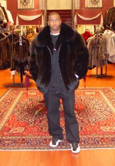 Men's Black Fox Fur Bomber Jacket 5544